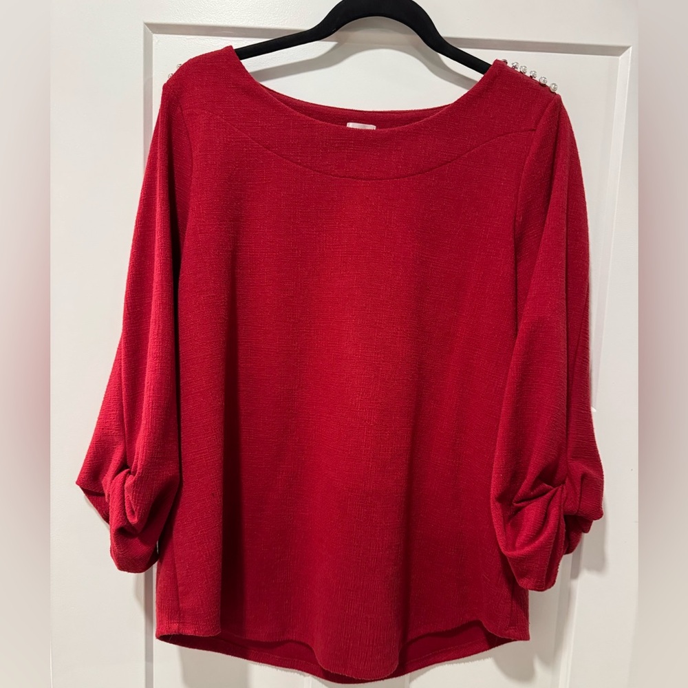 Red elegant knit top with Pearl Accents